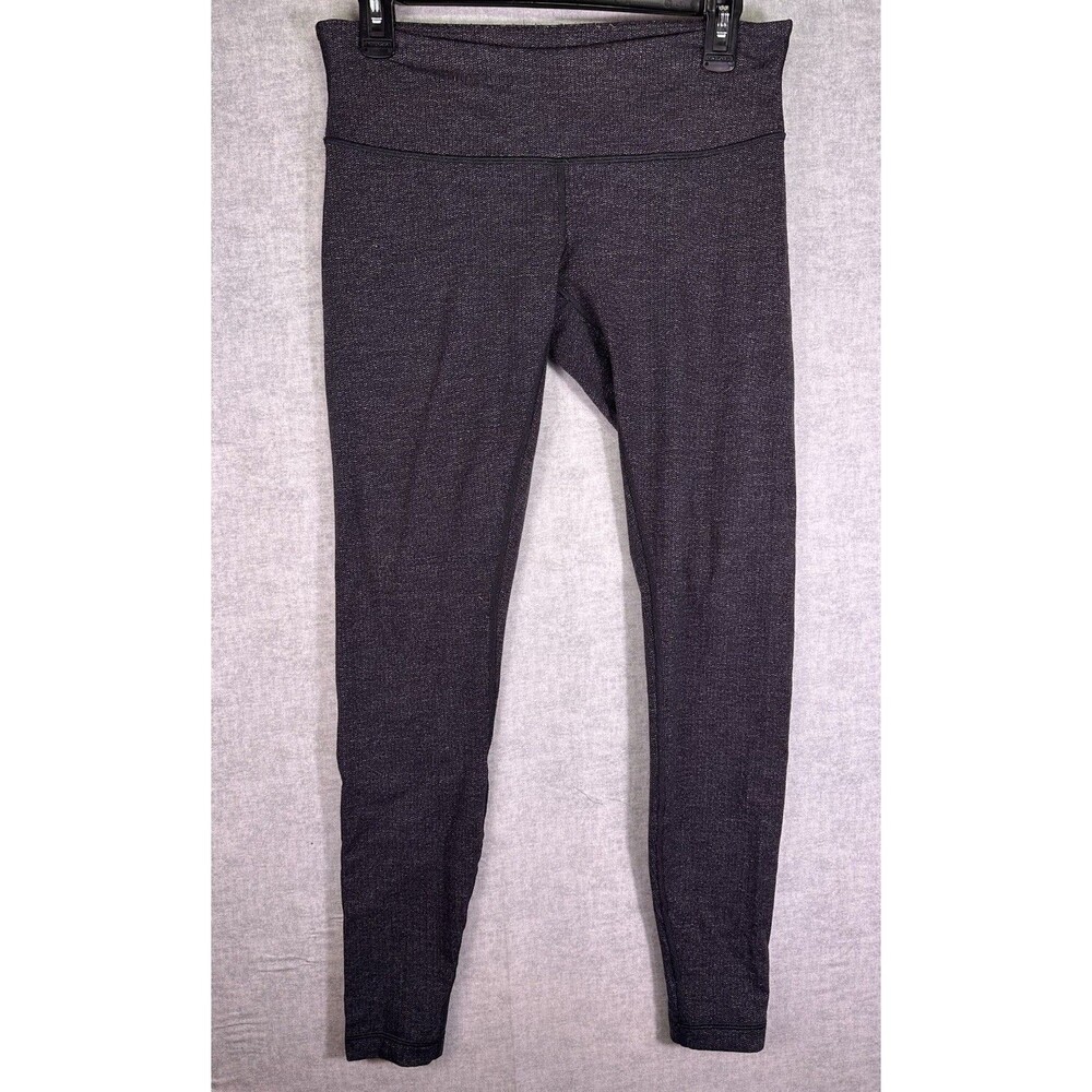 lululemon Wunder Under Mid Rise Leggings Gray Black Herringbone Pants Size 6
